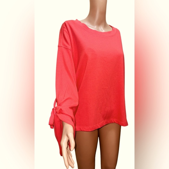 DONNA KARAN ACTIVE SWEATSHIRT LACE-UP WOMEN TIE-SLEEVES PINK COLOR SIZE LARGE - Picture 2 of 13